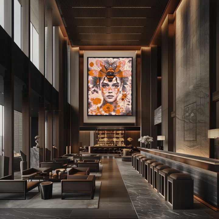 Melissa-bloom-wool-wall-art-orange-hotel-lobby-acoustic-value-CSrugs-X-Paul-Raats-720x720